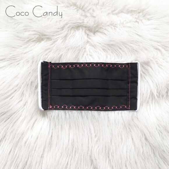 🆕Embroidered Pink Bow Black Fabric Reusable Face Mask - Picture 1 of 6